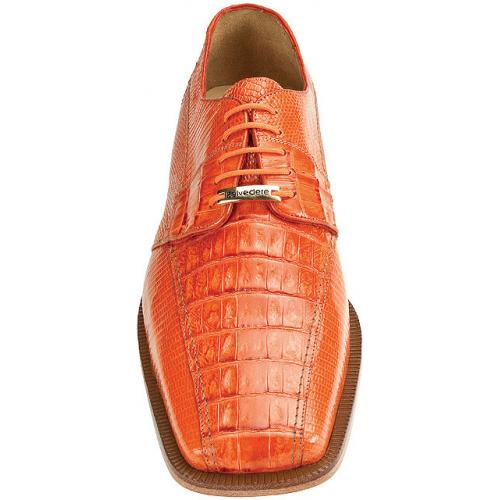 Belvedere "Veneto" Orange Genuine Crocodile / Lizard Loafer Shoes